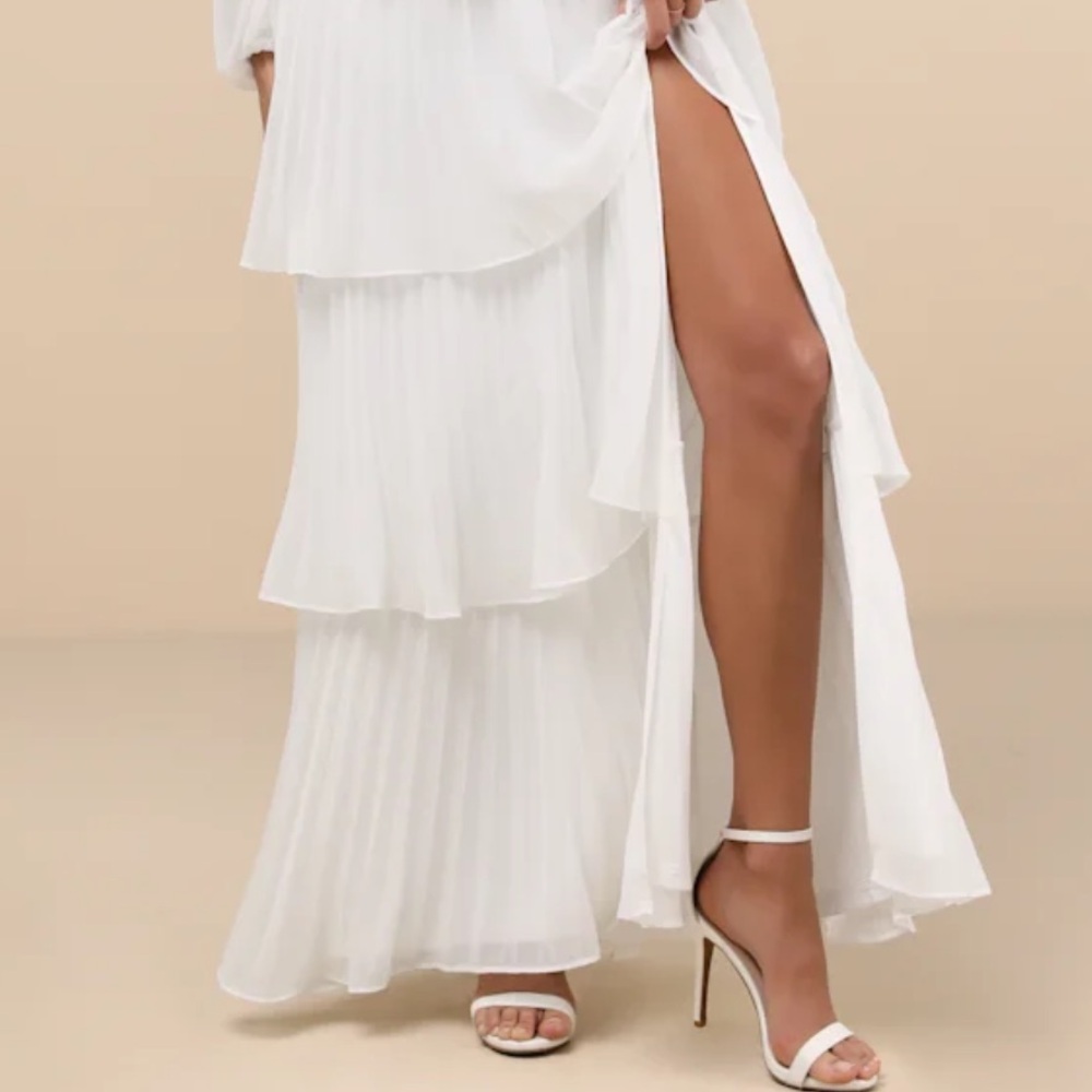 Lulus XL Graceful Finesse White Pleated Long Sleeve Maxi Dress - Picture 5 of 9